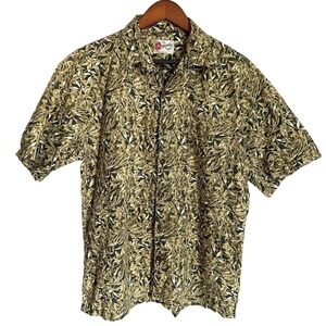Hilo Hattie Hawaiian Shirt Green Tropical Button Up Made in Hawaii USA Men's L